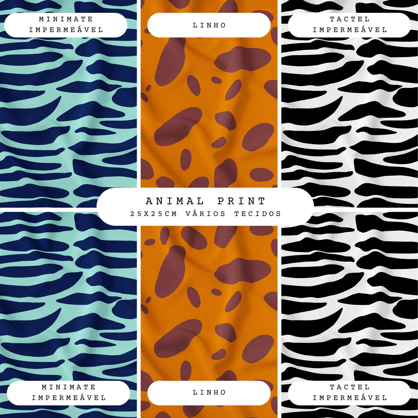Kit Retalhos: Animal Print ~ Vários Tecidos ~ 25x25cm