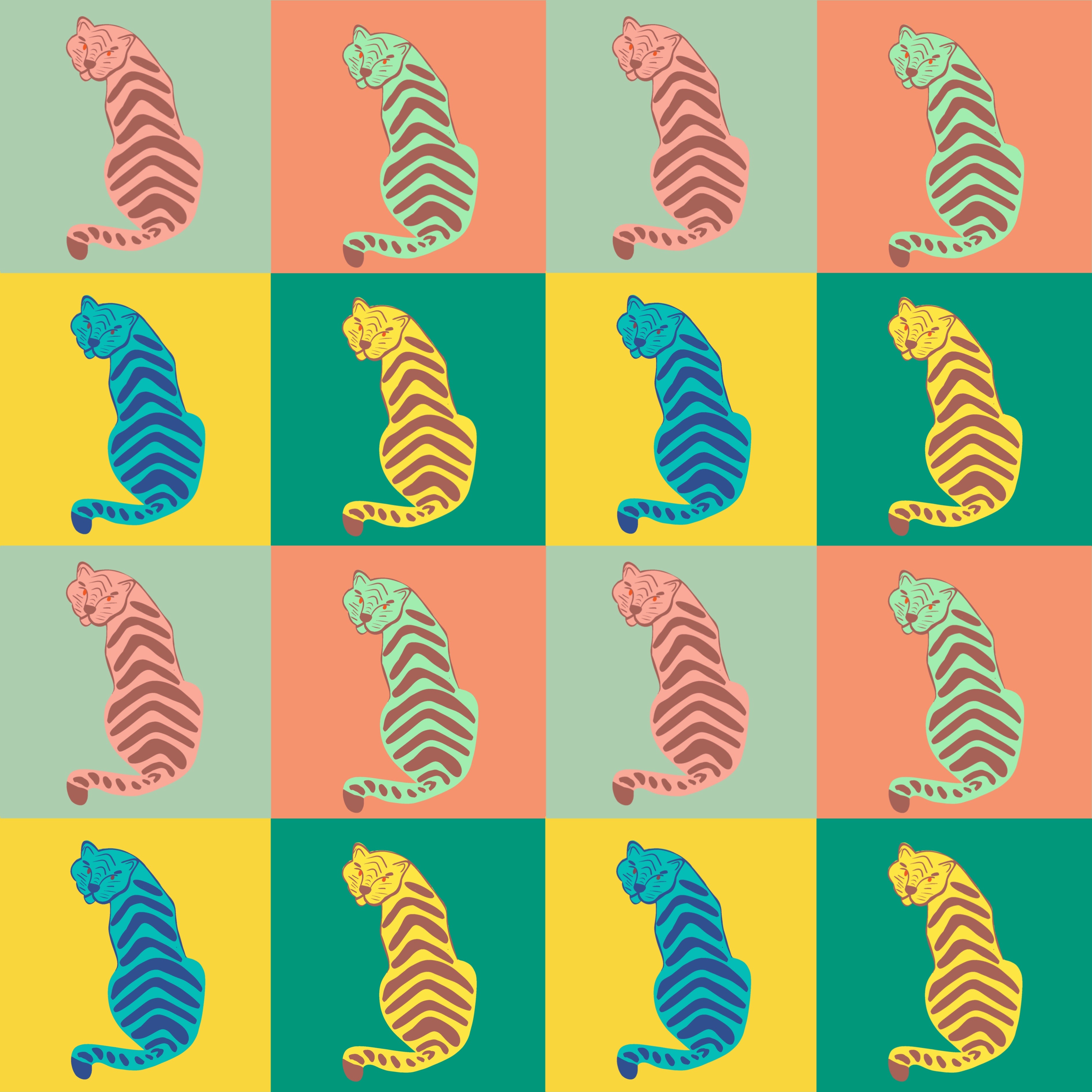Tigres Coloridos em Quadrados (M10025)